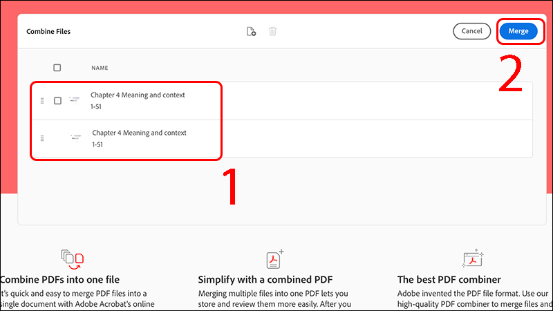 Chọn Merge để ghép các file PDF vừa tải lên