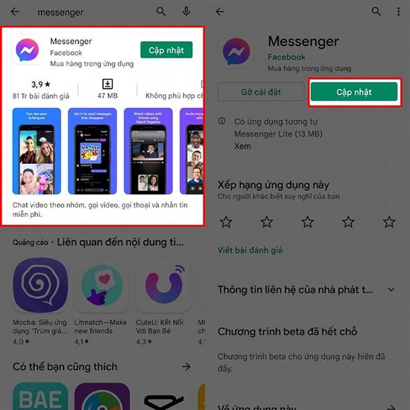 cập nhật messenger