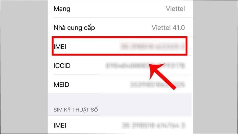 Cuộn thanh menu để kéo xuống phần IMEI để xem