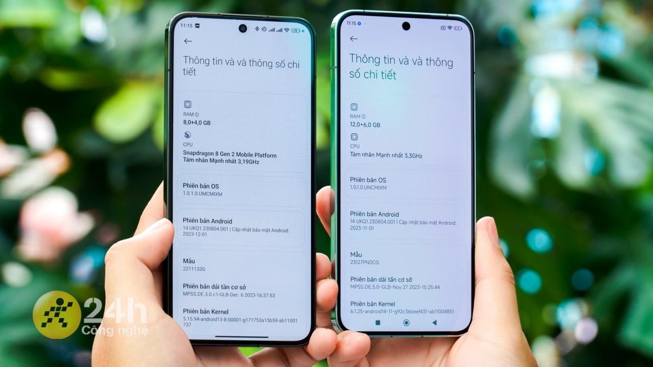 Mình đánh giá cao hiệu năng Xiaomi 14 (phải) hơn Xiaomi 13 (trái) một chút nhờ được trang bị con chip Snadragon 8 Gen 3 mới.