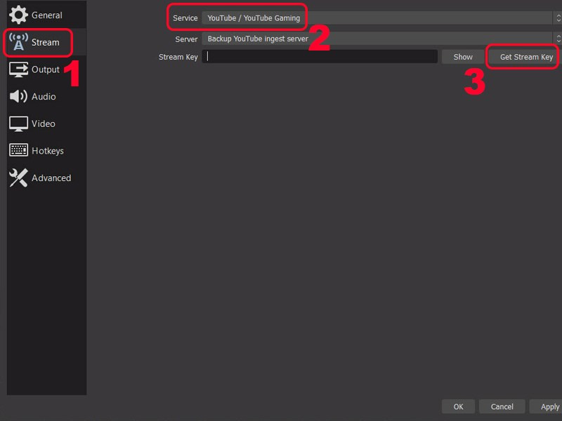 alt: Cài đặt kết nối OBS Studio với Youtube