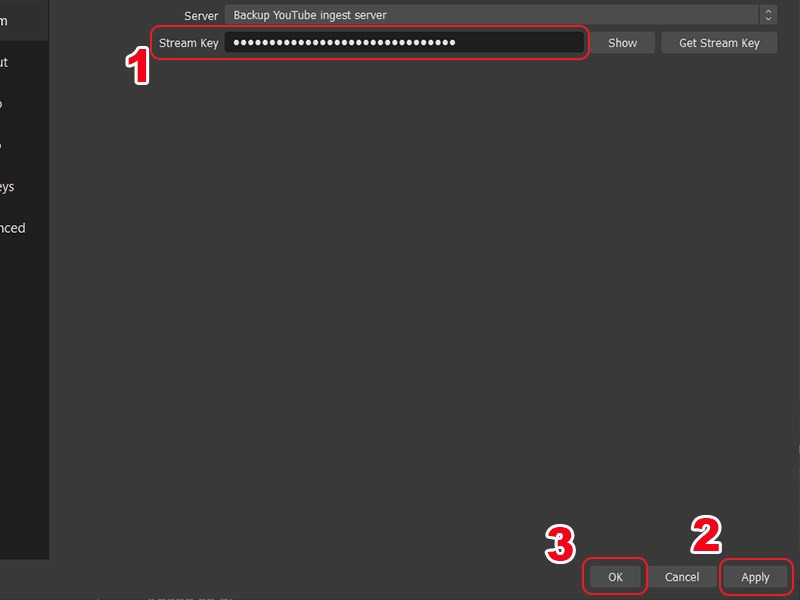 alt: Dán Stream Key vào OBS Studio