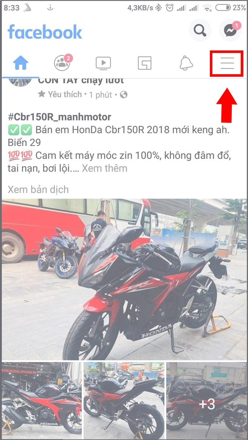 alt: Giao diện cài đặt Facebook trên điện thoại