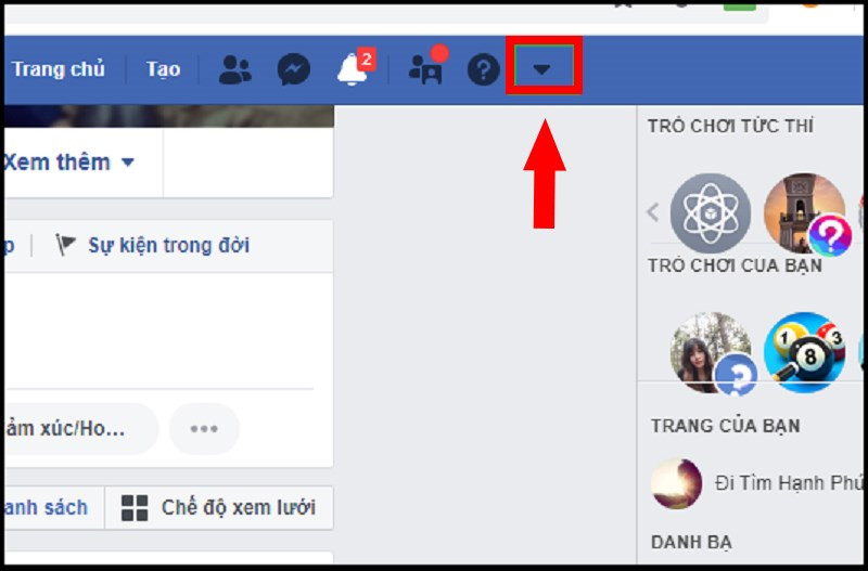 alt: Giao diện cài đặt Facebook trên máy tính