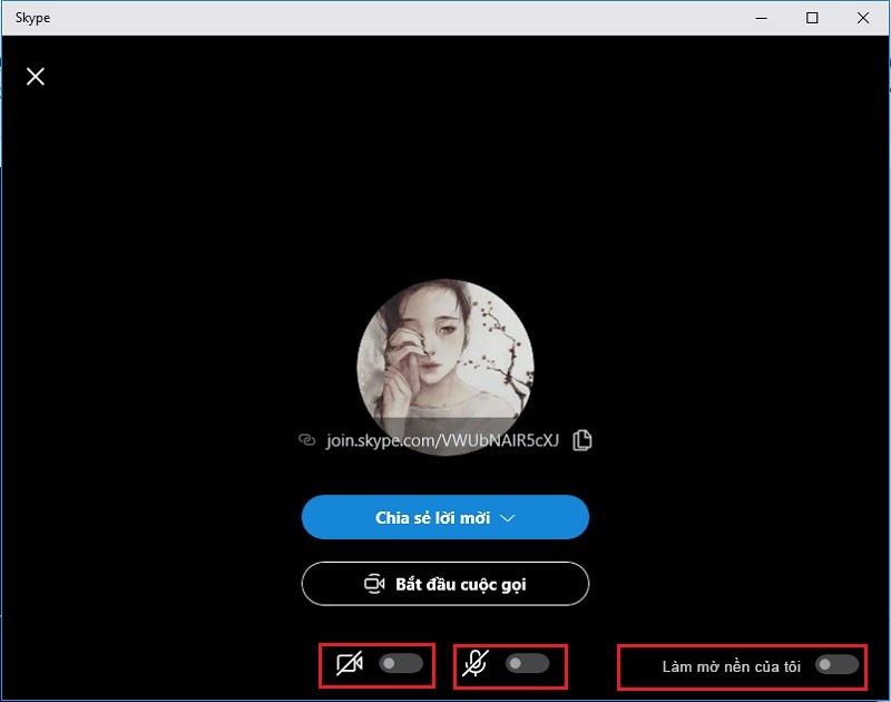 Alt: Giao diện chia sẻ lời mời cuộc họp Skype