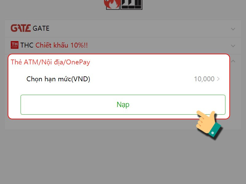 alt: Nạp bằng ATM/Nội địa/OnePay