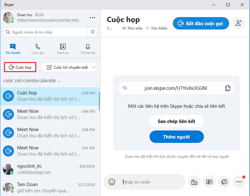 Alt: Nút tạo cuộc họp trên Skype