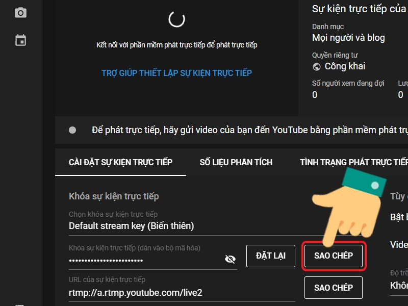 alt: Sao chép Stream Key trên Youtube Studio