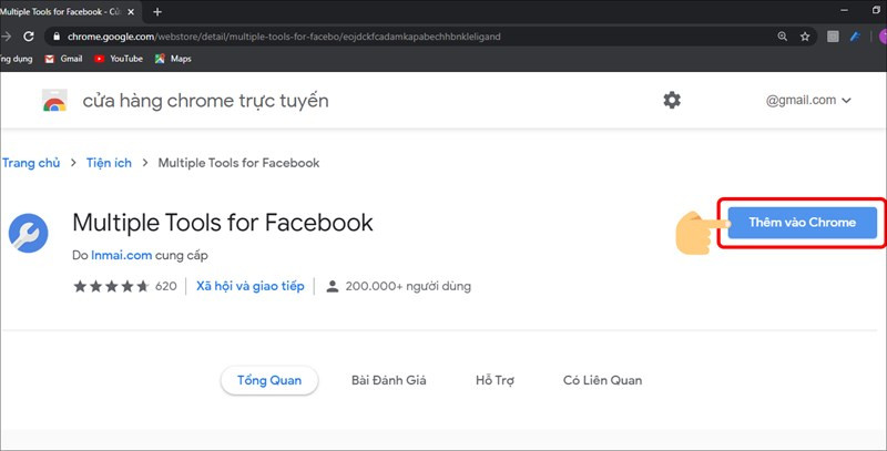 alt text: Cài đặt tiện ích mở rộng Multiple Tools for Facebook trên Chrome