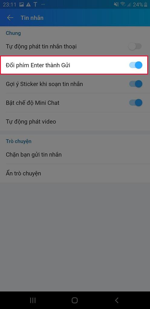 alt text: Cài đặt tin nhắn Zalo