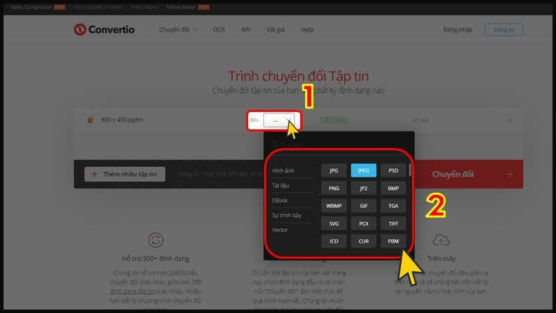 alt text: Chọn định dạng ảnh trên Convertio.co