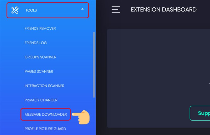 alt text: Chọn Message Downloader trong mục Tools