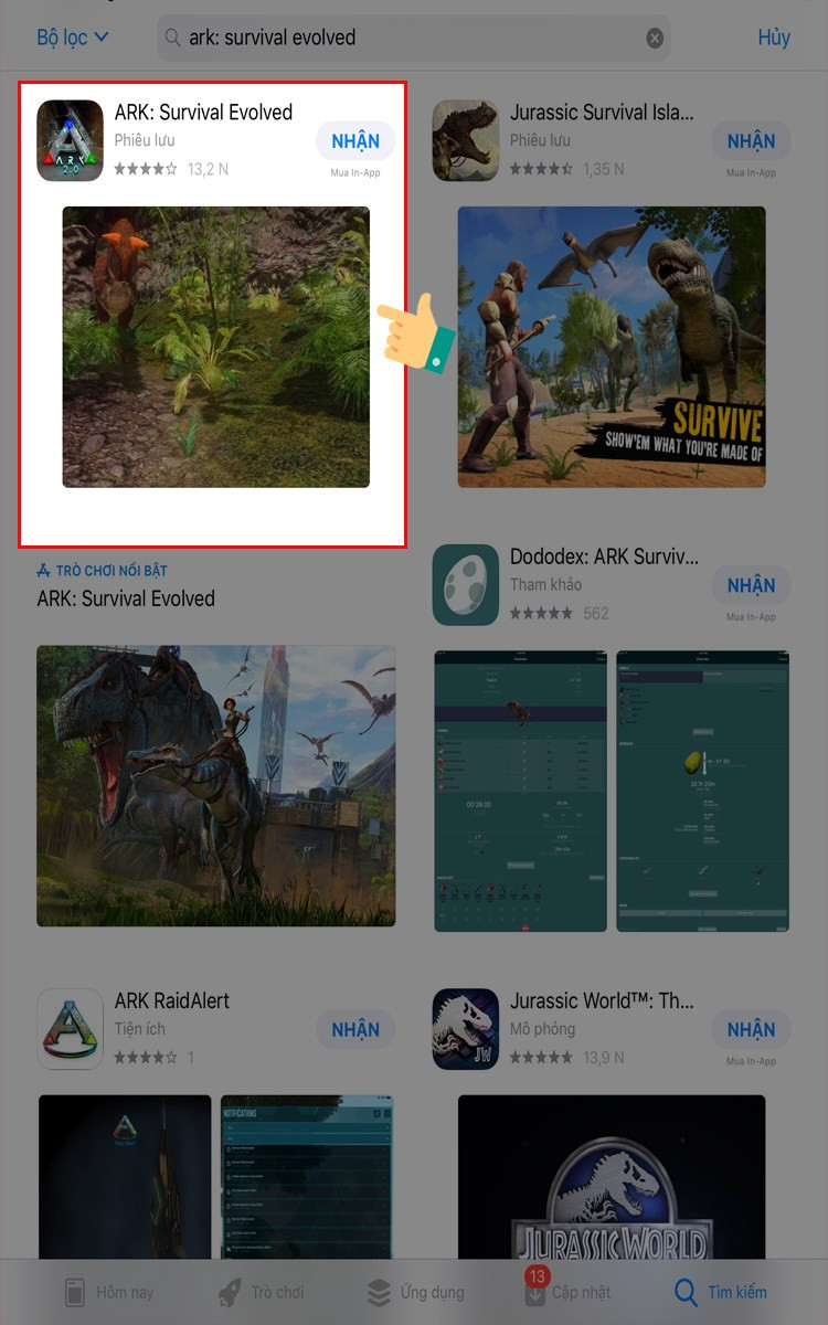 alt text: Chọn và cài đặt Ark: Survival Evolved trên App Store