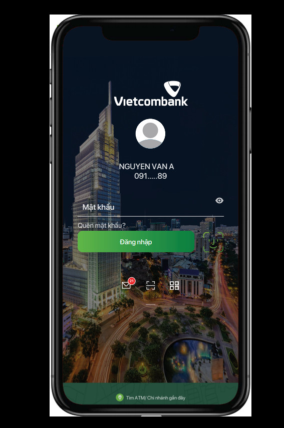 alt text: Đăng nhập vào ứng dụng Vietcombank