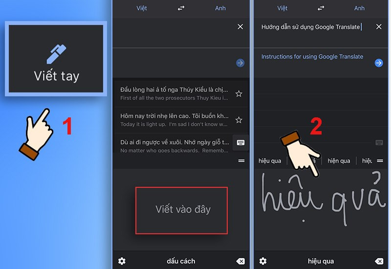 alt text: Dịch văn bản bằng chữ viết tay