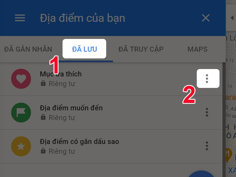 alt text: Giao diện chỉnh sửa danh sách địa điểm đã lưu trên Google Maps