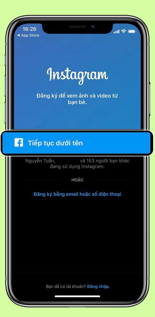 alt text: Giao diện đăng ký Instagram trên điện thoại