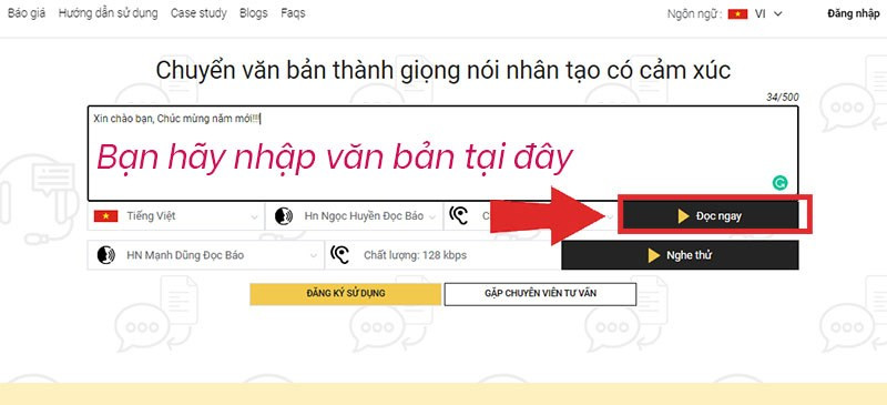 alt text: Giao diện trang web Vbee