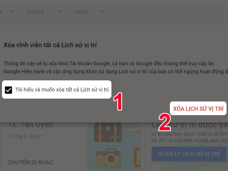 alt text: Giao diện xóa lịch sử vị trí trên Google Maps