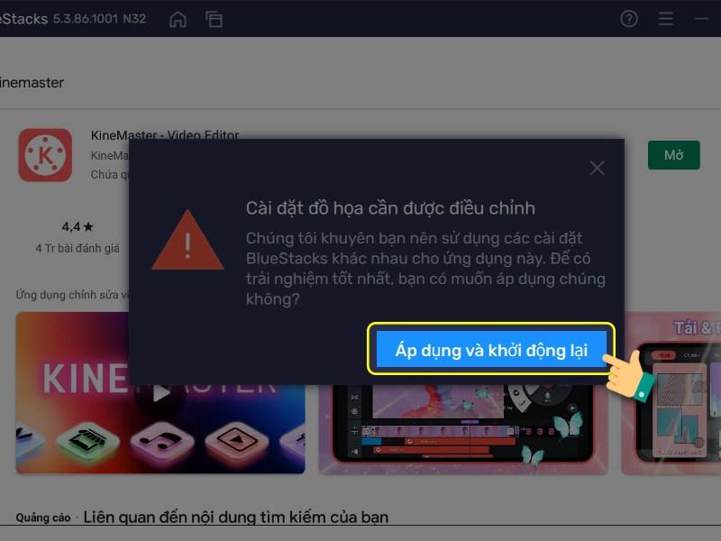 alt text: Khởi động lại Bluestacks