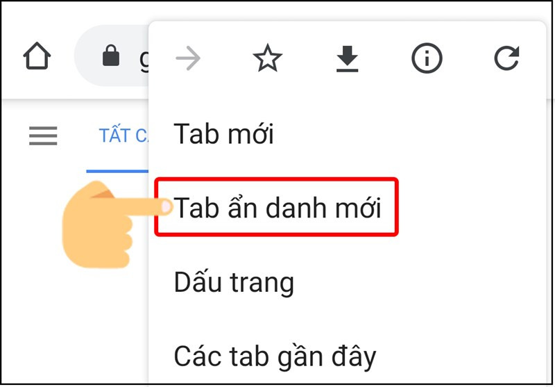 alt text: Lựa chọn Tab ẩn danh mới trong menu