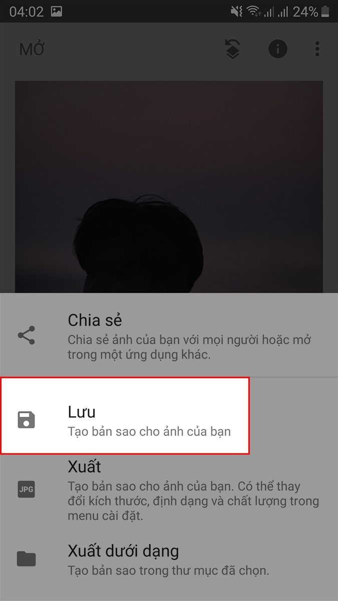 alt text: Lưu ảnh đã chỉnh sửa