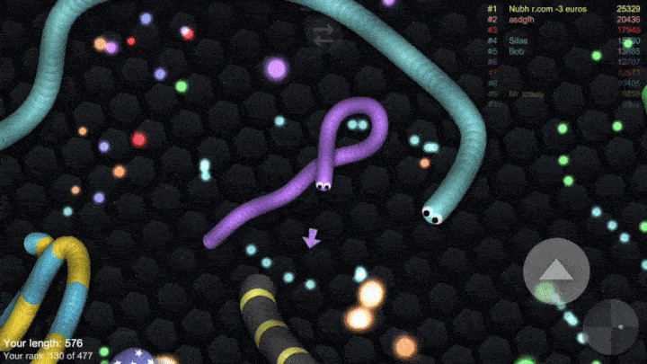 alt text: Minh họa chế độ điều khiển Arrow Mode trong Slither.io