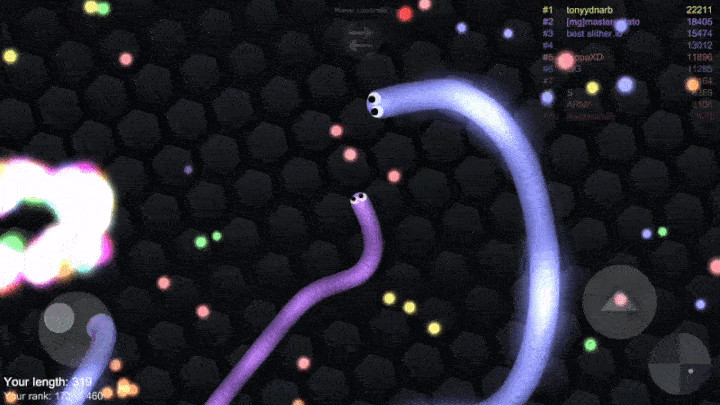 alt text: Minh họa chế độ điều khiển Joystick Mode trong Slither.io