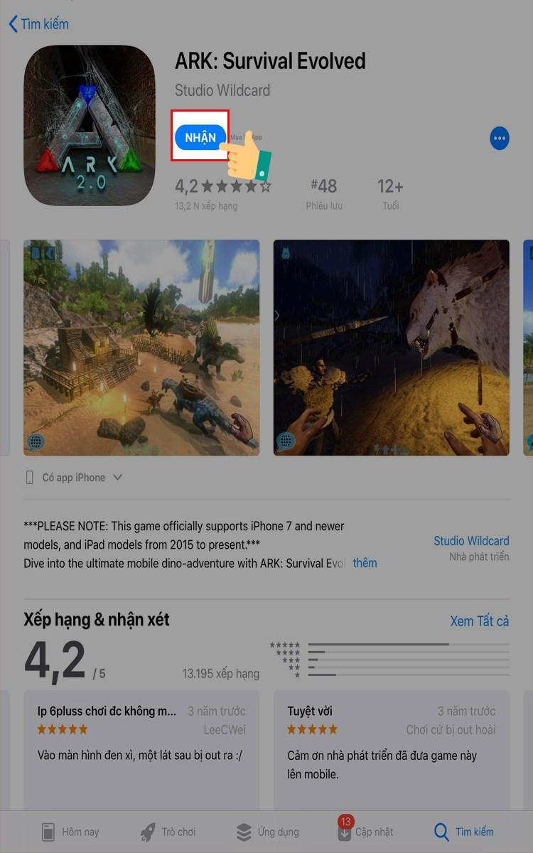 alt text: Nhấn nhận để tải Ark: Survival Evolved trên App Store