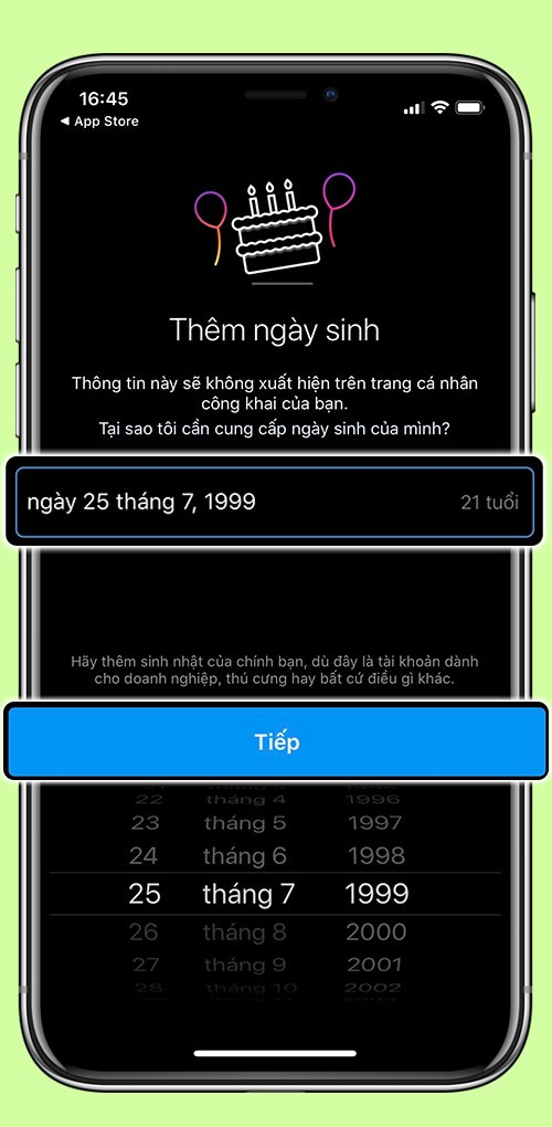 alt text: Nhập ngày sinh