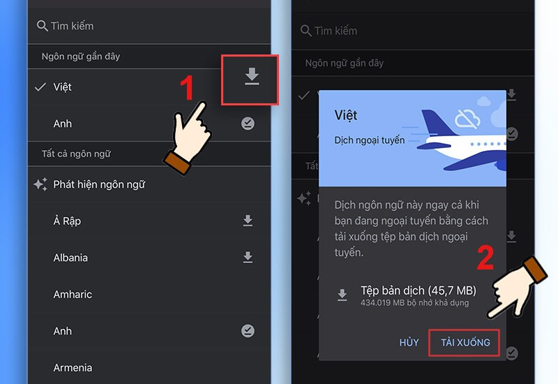 alt text: Tải ngôn ngữ để dịch offline