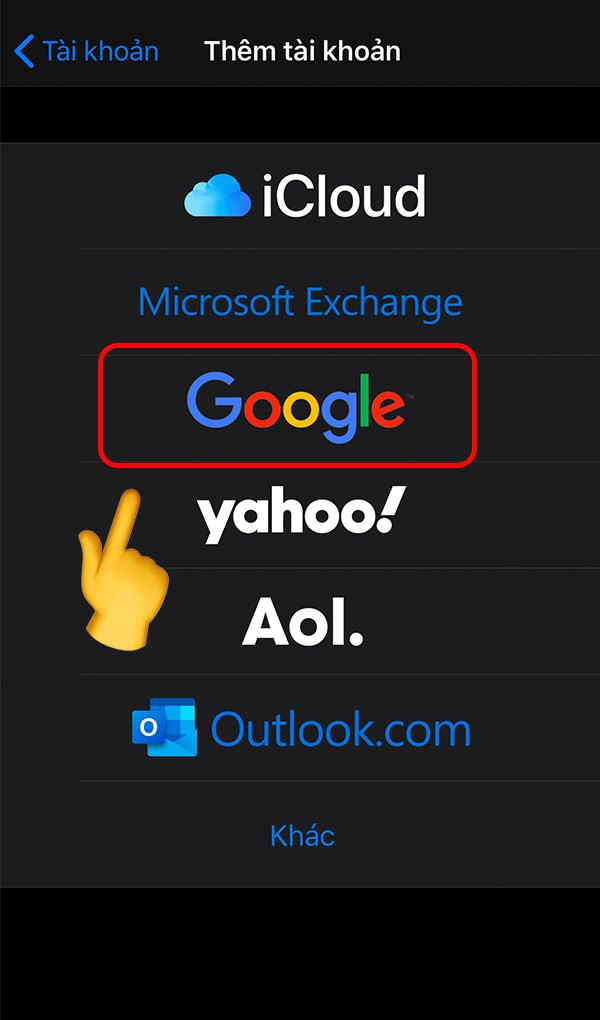 alt text: Thêm tài khoản Google trên iPhone