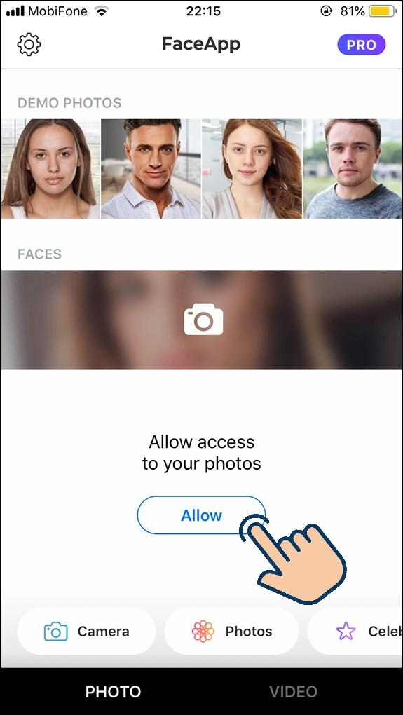 alt text: Yêu cầu quyền truy cập thư viện ảnh của FaceApp.