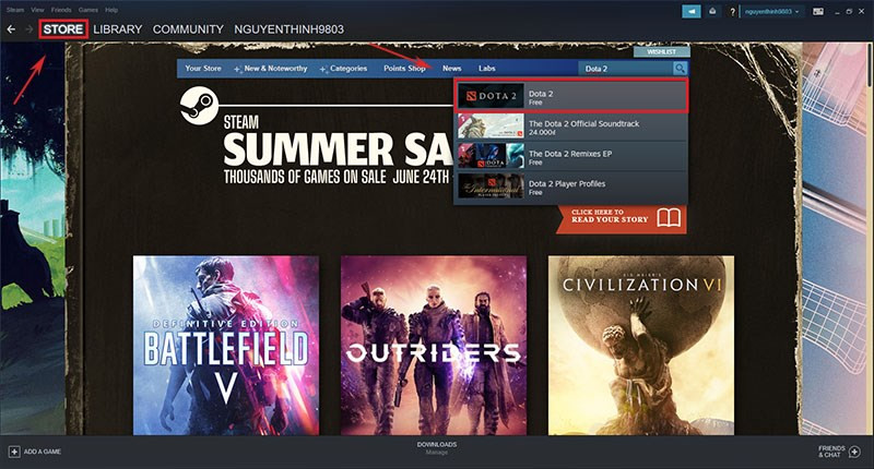 alt=Tìm kiếm Dota 2 trên Steam