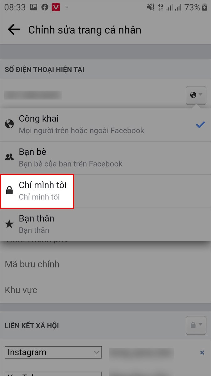 Ẩn số điện thoại trên ứng dụng Facebook