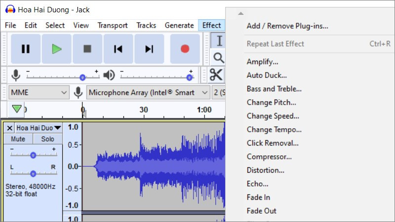 Audacity cung cấp hiệu ứng &acirc;m thanh đa dạng