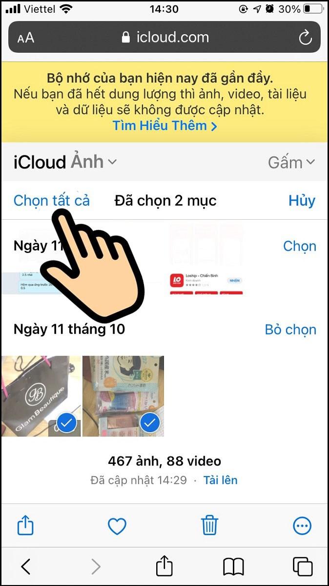 Bấm Chọn tất cả