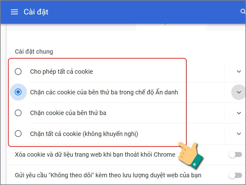 Bật tắt Cookie trên Chrome máy tính