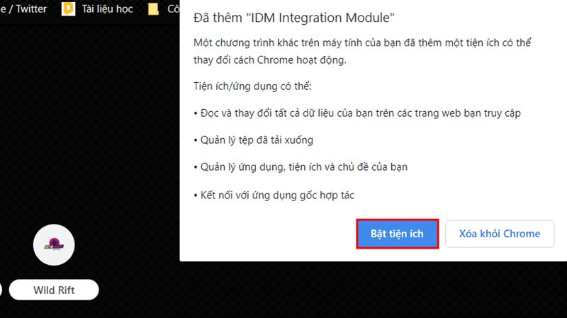 Bật tiện &iacute;ch IDM trong tr&igrave;nh duyệt