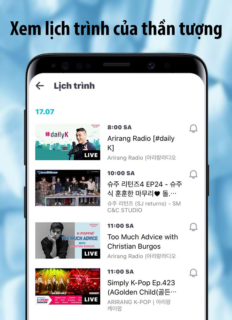 C&oacute; thể xem lịch tr&igrave;nh thần tượng của bạn