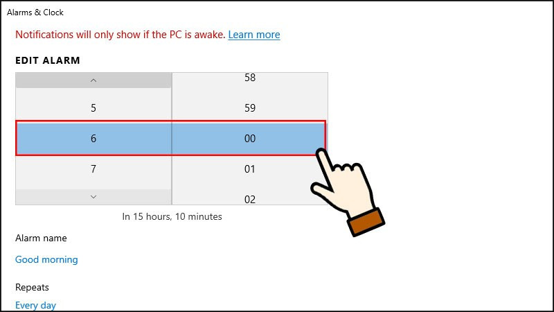 Cài đặt chi tiết báo thức