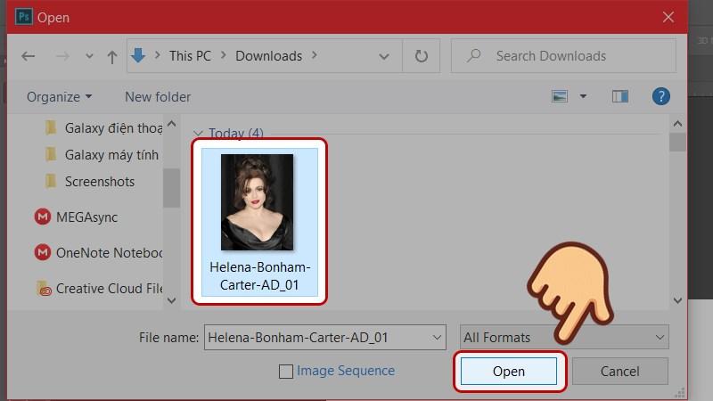 Chọn ảnh và nhấn Open