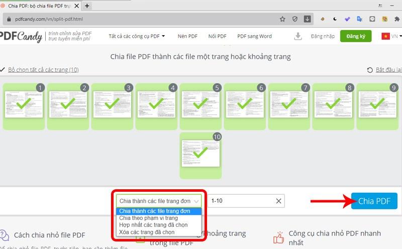 Chọn cách cắt file PDF