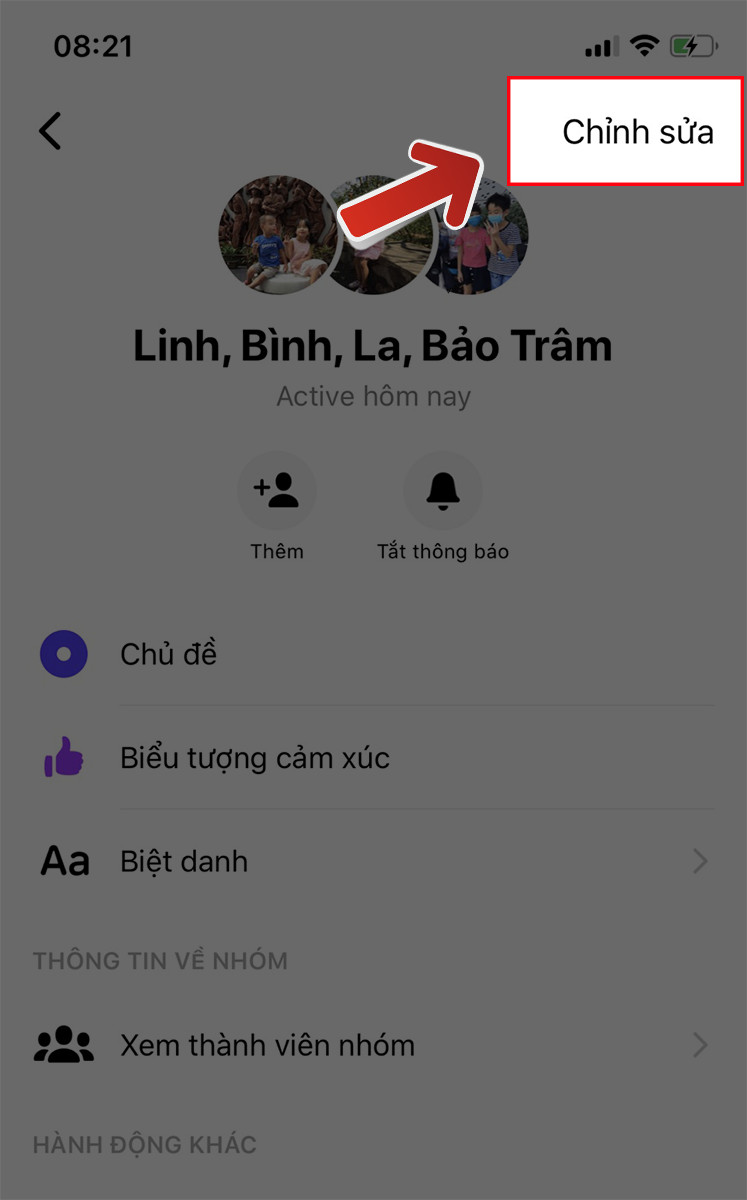 Chọn Chỉnh sửa bên góc phải phía trên màn hình