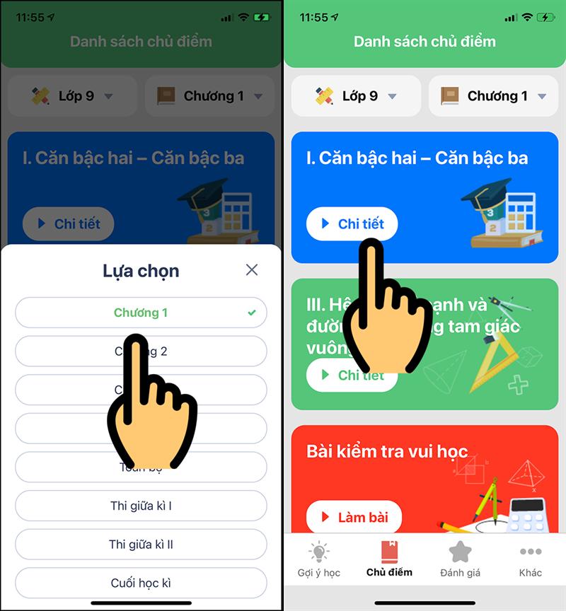 Chọn chương và bài học