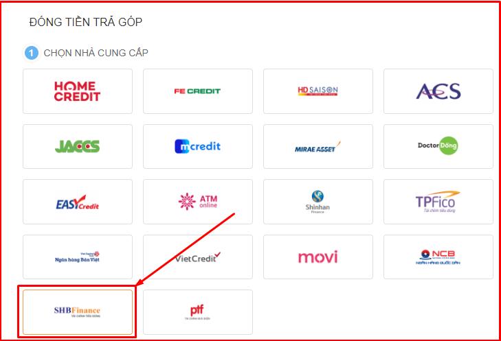 Chọn đối tác SHB trên website của Thế Giới Di Động