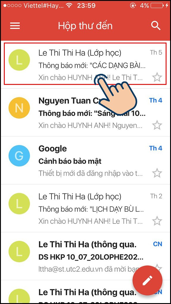 Chọn email cần lưu trữ