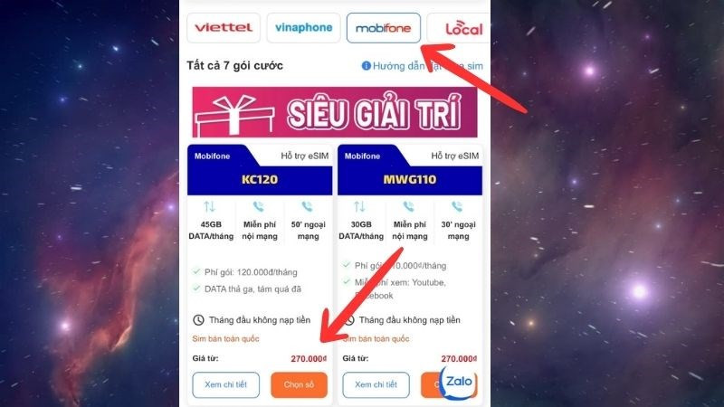 Chọn gói cước sim MobiFone