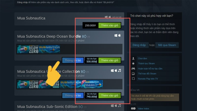 Chọn gói dịch vụ Subnautica