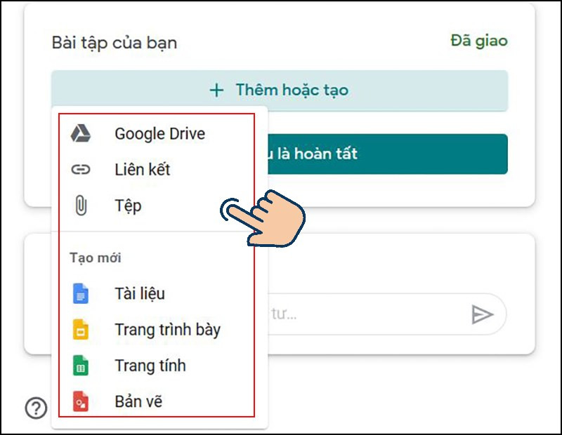 Chọn loại file m&agrave; bạn muốn nộp.